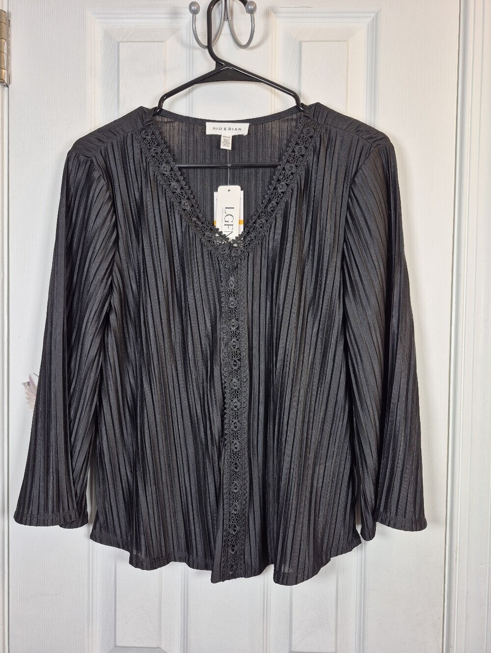 Charcoal Plissé Pleated Rio & Rian Tunic Top Small Whimsigoth Lace V-Neck Boho